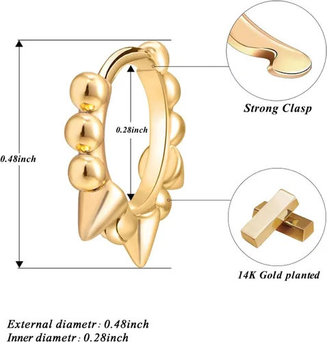 Miniatura 6 de Aretes de aro pequeños chapados en oro de 14 quilates, hipoalergénicos, minimalistas