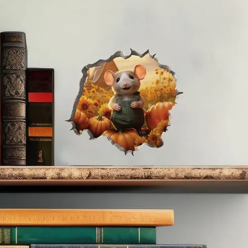 Miniatura 2 de Calcomanía de pared 3D con parche de calabaza con agujero de ratón