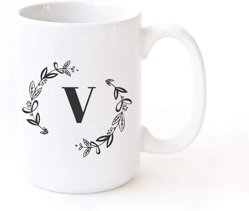 Miniatura 15 de The Cotton & Canvas Co. Botánico personalizado monograma inicial letra A taza de café porcelana cerámica taza de café para ella, para él