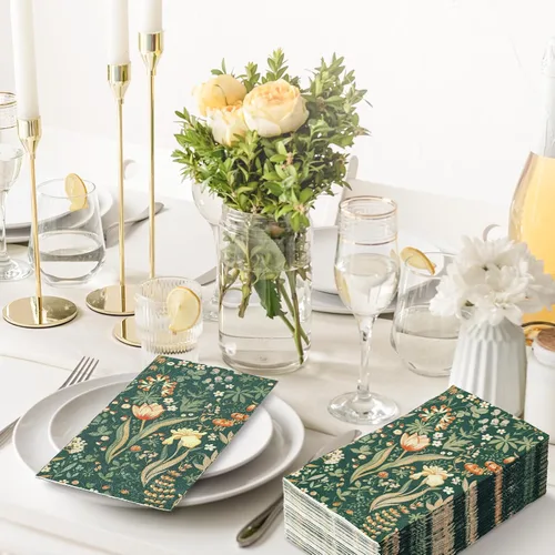 Miniatura 4 de 80 servilletas de papel desechables de flores verdes vintage, servilletas de papel desechables con plantas retro, toallas de mano para suministros