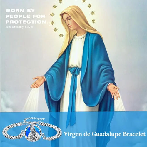 Miniatura 76 de Pulsera unisex de San Miguel/Cristóbal/Benedicto/Jude/José/Guadalupe/Ángel de la Guarda/Santa Muerte Pulsera de plata de ley 925 con cadena de doble