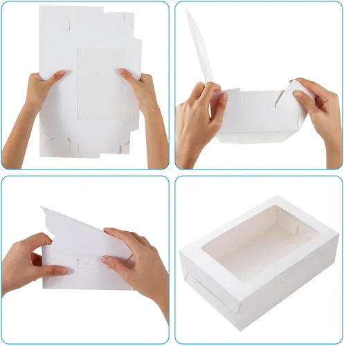 Miniatura 7 de Cajas blancas para panadería con ventana, 9 x 6 x 3 pulgadas, para pasteles, postres, empaques de tartas, ideales para fiestas de cumpleaños