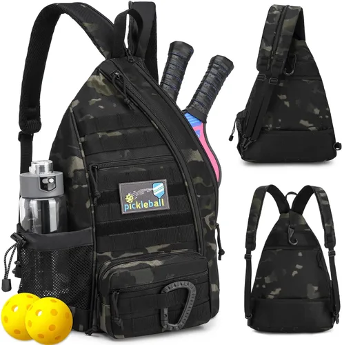 Miniatura 12 de Bandolera de pickleball SunForMorning, mochila táctica de pickleball para mujeres y hombres, bolsa de hombro ajustable con gancho para cerca y Marrón