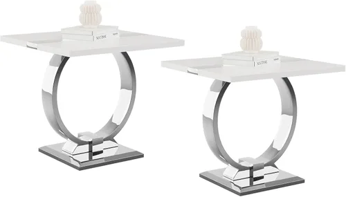 Miniatura 18 de Asday Mesa auxiliar dorada, moderna mesa auxiliar negra para sala de estar con base en U de metal dorado, mesa auxiliar cuadrada para sofá, sala