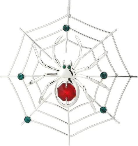 Miniatura 16 de Ornamento colgante de araña negra de Matashi para árbol de Navidad con cristales azules y transparentes – Decoración de telaraña de araña