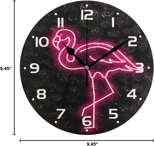Miniatura 7 de Reloj de pared de flamenco neón analógico silencioso de cuarzo, reloj de escritorio redondo de 9.5 pulgadas, funciona con pilas, fácil de leer