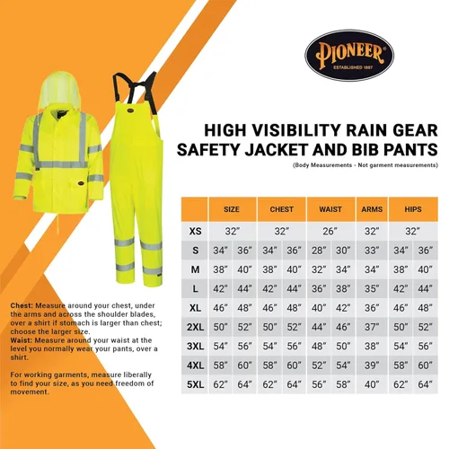 Miniatura 6 de Pioneer Equipo de lluvia de alta visibilidad Chaqueta de seguridad y pantalones con peto – Alta visibilidad, impermeable, traje de trabajo de PVC