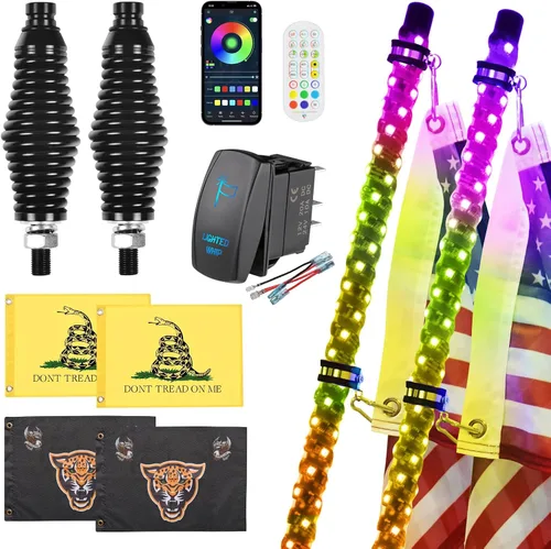 Miniatura 16 de Ehaho 1 paquete de 1 pie de luces de látigo, luz de látigo LED con aplicación y control remoto, látigos iluminados RGB en espiral persiguiendo