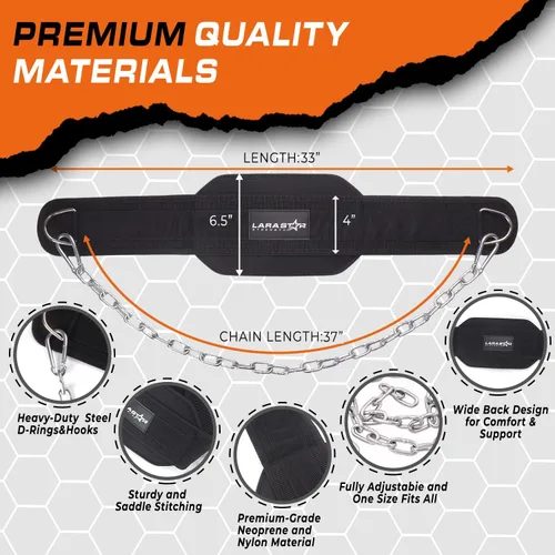 Miniatura 2 de LARA STAR Dip Belt for Weightlifting, Weight Belt for Pull-Ups, Powerlifting, Squats, and Bodybuilding – Heavy-Duty Steel Chain, Neoprene Support