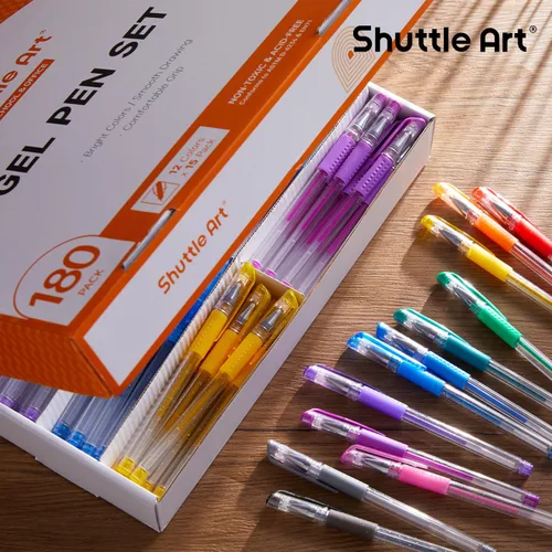 Miniatura 7 de Shuttle Art Bolígrafos de gel, paquete de 180 bolígrafos de gel, 12 colores surtidos a granel para adultos, libros de colorear, dibujo, garabatos