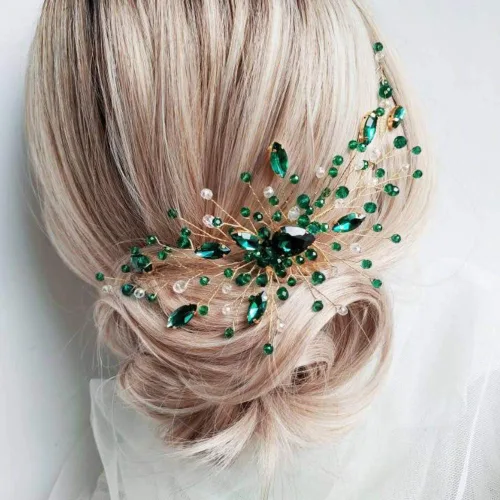 Kercisbeauty Peine de pelo de cristal bohemio para mujer, accesorio para el cabello de boda, novia, baile de graduación, color verde