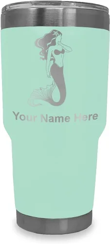 Miniatura 11 de LaserGram Vaso aislado al vacío de 20 onzas, sirena, grabado personalizado incluido (negro)