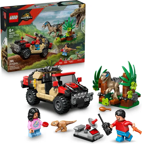 LEGO Jurassic World Raptor Off-Road Escape Juguete de Dinosaurio - Conjunto de Construcción con Figuras de Acción de Dinosaurios, Juguete de