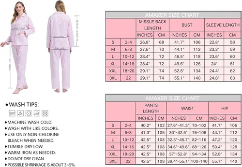 Miniatura 8 de Amaxer Conjunto de pijama 100% algodón para mujer, de manga larga, suave, con botones, con cordón elástico