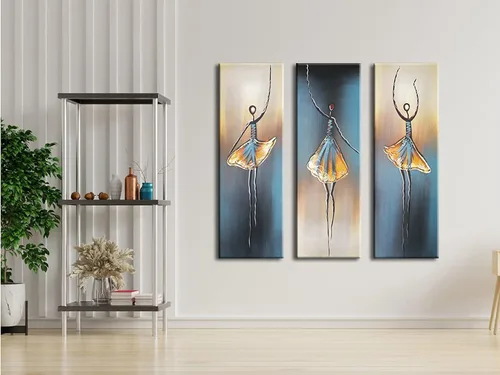 Miniatura 8 de Wieco Art 3 piezas de lienzos de bailarina bailarina, pinturas al óleo para decoración de pared, grande, 100% pintadas a mano, modernas, envueltas