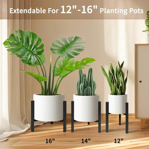 Miniatura 3 de Soporte ajustable para plantas de interior, soportes de metal negro para exteriores, soporte moderno de mediados de siglo, apto para macetas grandes