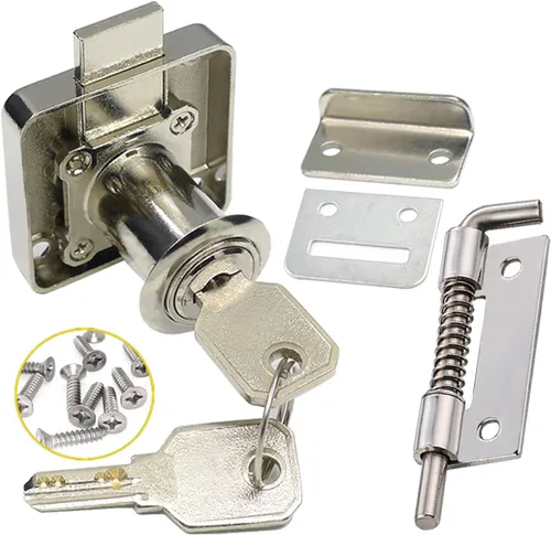 Miniatura 9 de Cerradura de seguridad pesada para armario con llaves (con llave similar), puerta doble individual, uso general, se adapta a paneles de madera