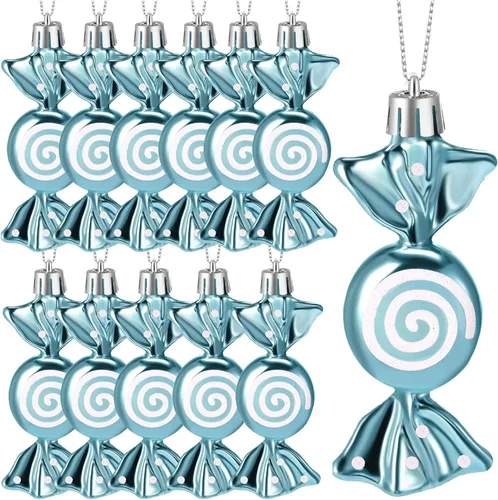 Miniatura 12 de Threan 12 piezas de adornos de caramelo de Navidad para decoración de árbol colgante, bastón de caramelo brillante, adorno de Navidad de menta