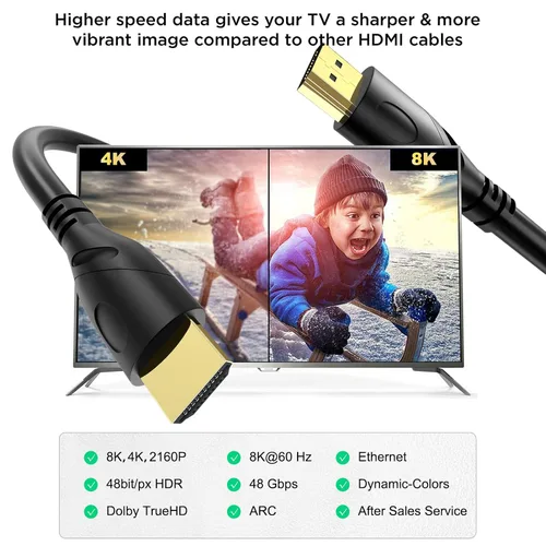 Miniatura 2 de Cable HDMI 8K de 1 m (HDMI 2.1, 8k@60hz, 48 Gbps & 4k@120hz, 18 Gbps) Conectores chapados en oro de ultra alta velocidad, retorno de audio por