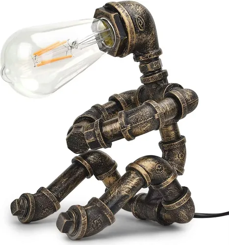 Miniatura 5 de Lámpara de mesa Steampunk, lámpara de mesa de robot industrial vintage, lámpara de mesa de tubería de agua, luz de escritorio estilo robot