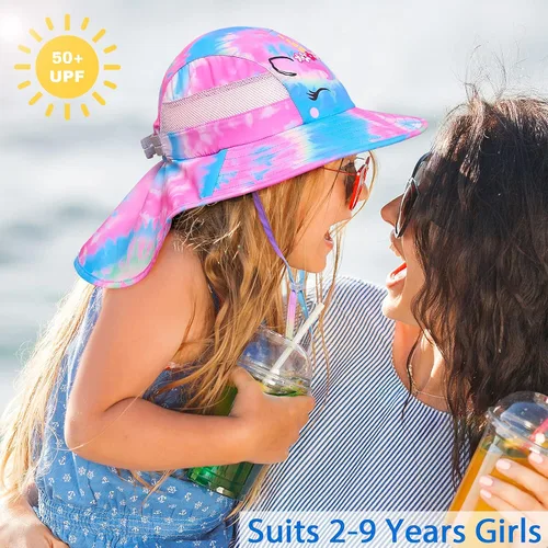 Miniatura 79 de Sombrero de sol para niños, protección UV, unicornio, verano, playa, jugar con ala ancha, solapa para el cuello para niñas y niños