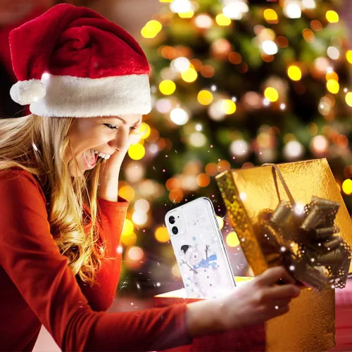 Miniatura 5 de Maxdara Funda de Navidad para iPhone 11, diseño de muñeco de nieve con purpurina líquida brillante cubierta bonita para niñas y niños, 6.1 pulgadas