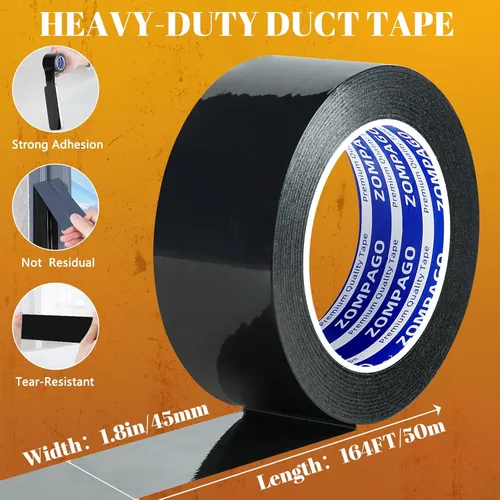 Miniatura 2 de ZOMPAGO Cinta adhesiva negra de alta resistencia, 1.8 pulgadas x 164 pies, fuerte adhesivo impermeable y resistente a los rayos UV, sin residuos