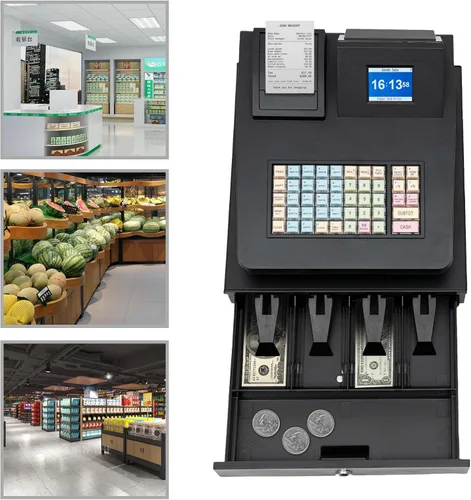Miniatura 8 de Caja registradora electrónica 48Keys Registro Negro Caja de supermercado Quiosco Retail Pos Sistema Caja Registradora 8 Pantalla LED Digital Caja