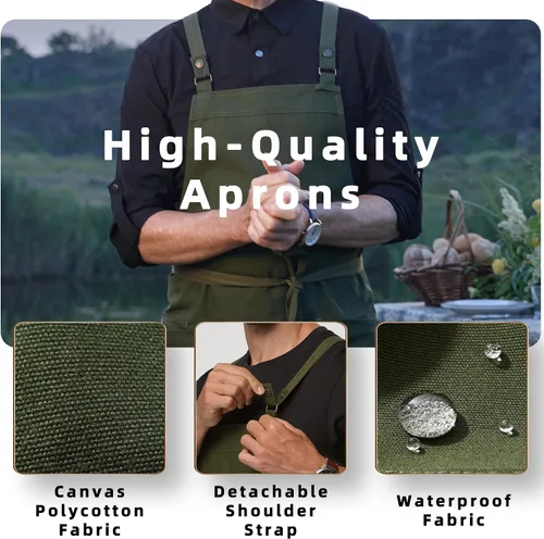 Miniatura 3 de Delantal de cocina unisex, delantal con correa cruzada con 2 bolsillos, delantal profesional duradero e impermeable 4251JC