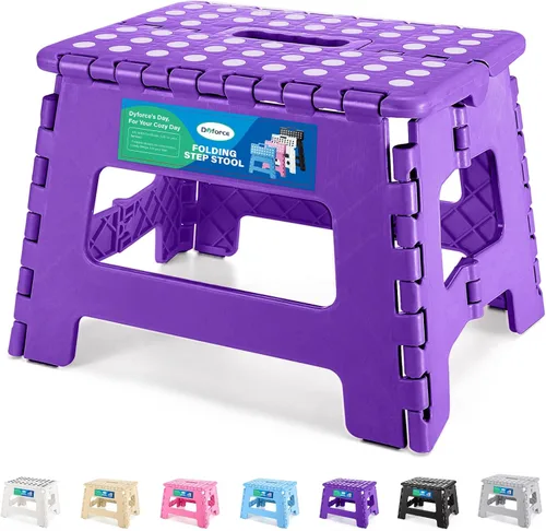 Miniatura 13 de Dyforce Taburete plegable de 16 pulgadas, capacidad de 400 libras, taburete plegable de plástico resistente para adultos, taburete con asa, fácil