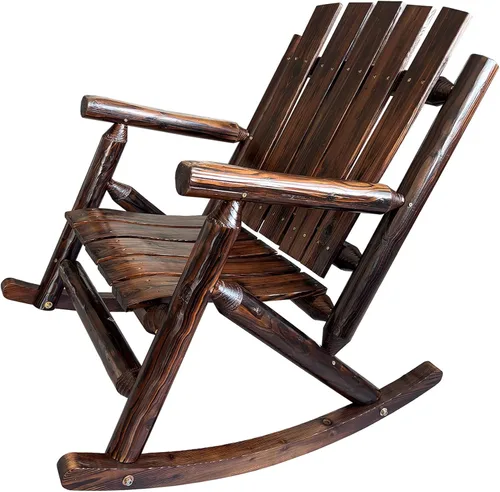 Miniatura 8 de Rustic Log - Mecedora de madera de abeto maciza hecha a mano, para porche, patio, resistente, 700 libras, acabado resistente a la intemperie