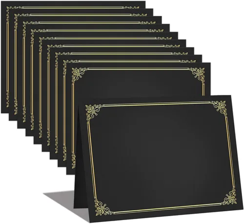GNL Soportes para certificados - 10 paquetes de soportes para diplomas negros, cubiertas para certificados con borde de lámina dorada, para papel de