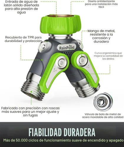 Miniatura 6 de RAINPOINT Divisor de manguera de jardín, divisor de espiga en Y de manguera de agua resistente de 2 vías con válvulas de cierre, divisor de grifo