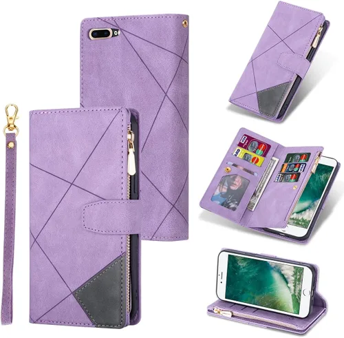 Miniatura 14 de UEEBAI Funda tipo cartera para iPhone SE 2022 5G/iPhone 7/iPhone 8/iPhone SE 2020, retro con 9 ranuras para tarjetas, bolsillo con cremallera, funda