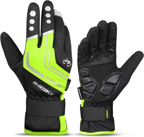 INBIKE Guantes de ciclismo para hombre de invierno resistentes al viento, almohadillas térmicas reflectantes de gel pantalla táctil