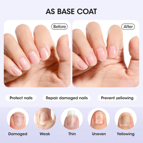 Miniatura 5 de GELLEN Esmalte de uñas transparente 3 en 1, capa superior y fortalecedor de uñas, esmalte de uñas transpirable de secado rápido al aire, tratamiento
