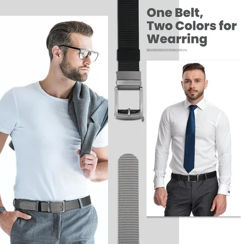 Miniatura 3 de Cinturones de trinquete de liberación rápida para hombre, cinturón de nailon reversible dos en uno para hombre casual y vestido deportivo