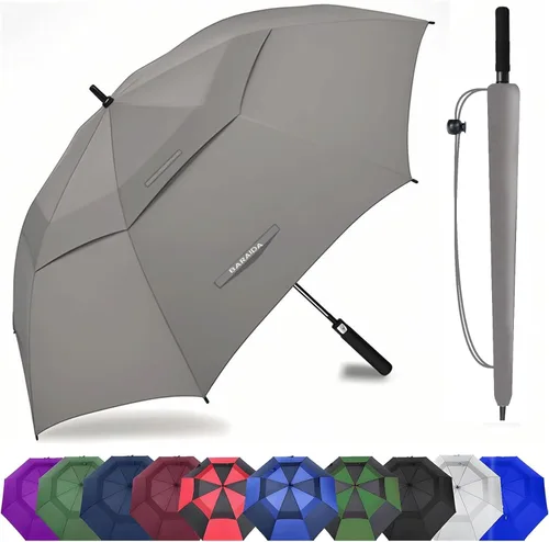 Miniatura 27 de Paraguas de golf extragrande de 62, 68 y 72 pulgadas, con doble dosel ventilado, resistente al viento, impermeable, de apertura automática