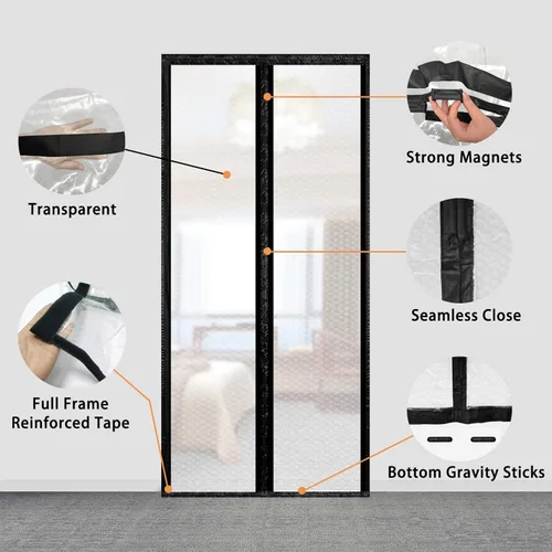 Miniatura 3 de Cortina aislada, pantalla magnética térmica de EVA autosellante, mantiene el frío fuera, cubierta de puerta para cerrar automáticamente para cocina