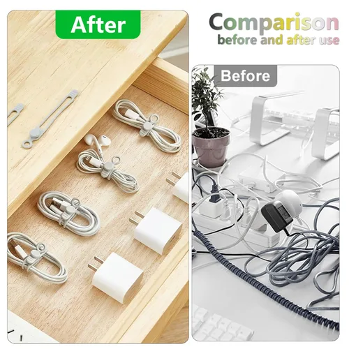 Miniatura 5 de Bridas para cables de datos, organizador de cables de silicona reutilizable, cable elástico multiusos para agrupar auriculares, cargador