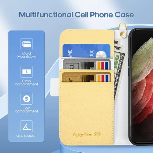 Miniatura 3 de Funda tipo cartera compatible con Samsung Galaxy S22 Ultra 5G, piel sintética, a prueba de golpes, TPU con soporte para tarjetas, cierre magnético