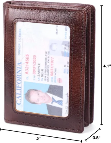 Miniatura 10 de Bolsillo frontal con bloqueo RFID, minimalista, delgado, de cuero, plegable, para tarjeta de crédito, con ventana de identificación