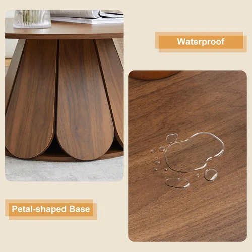 Miniatura 5 de Mesa de centro redonda, moderna mesa central circular de madera con base de pedestal para espacios pequeños, sala de estar, apartamento, nogal