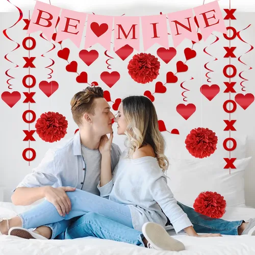 Miniatura 6 de 21 piezas de decoraciones para el día de San Valentín, decoración del día de San Valentín, premontadas, espirales de corazón colgantes Be Mine Love