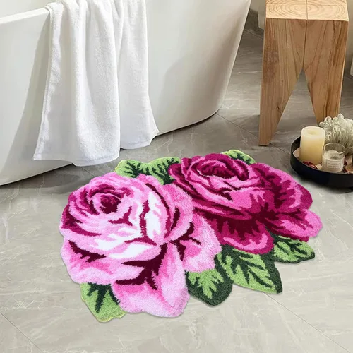 Miniatura 17 de USTIDE Bonita alfombra de baño de rosas para baño, alfombra de baño naranja de lujo, antideslizante, con forma de flor, alfombra de ducha de felpa