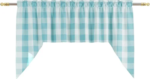 Miniatura 122 de Cenefas de cortina para ventana de 16 pulgadas de largo, 2 paneles de cuadros búfalo, cortinas pequeñas con bolsillo para barra, estilo clásico