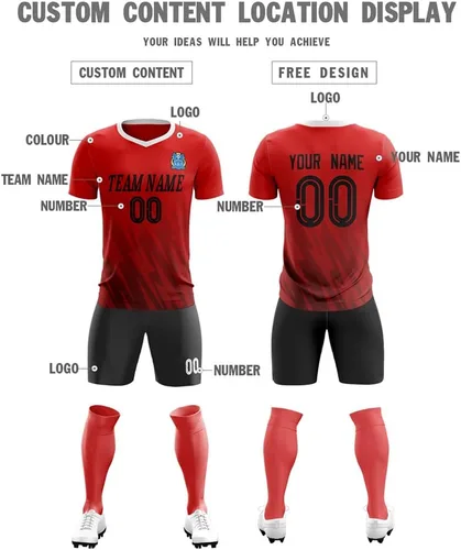 Miniatura 4 de Uniforme de camiseta de fútbol personalizado para hombres, mujeres, niños, camisa y pantalones cortos personalizados con número de nombre