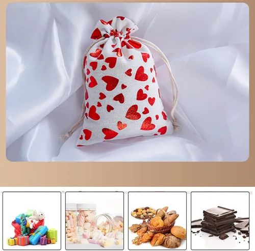 Miniatura 7 de eyigylyo Bolsa de arpillera de corazón para el día de San Valentín con cordón, 12 bolsas de dulces de San Valentín, bolsas de joyería para el día