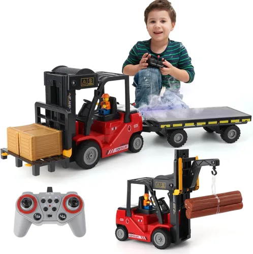 Miniatura 3 de Carretilla elevadora de control remoto a escala 1:24, carretillas elevadoras de juguete de 11 canales para niños, carretilla elevadora RC de 2 modos