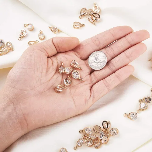 Miniatura 4 de Beadthoven - Dijes de circonita cúbica a granel, chapados en oro KC, colgantes de piedra de circonita cúbica, corazón, estrella, lágrima, flor